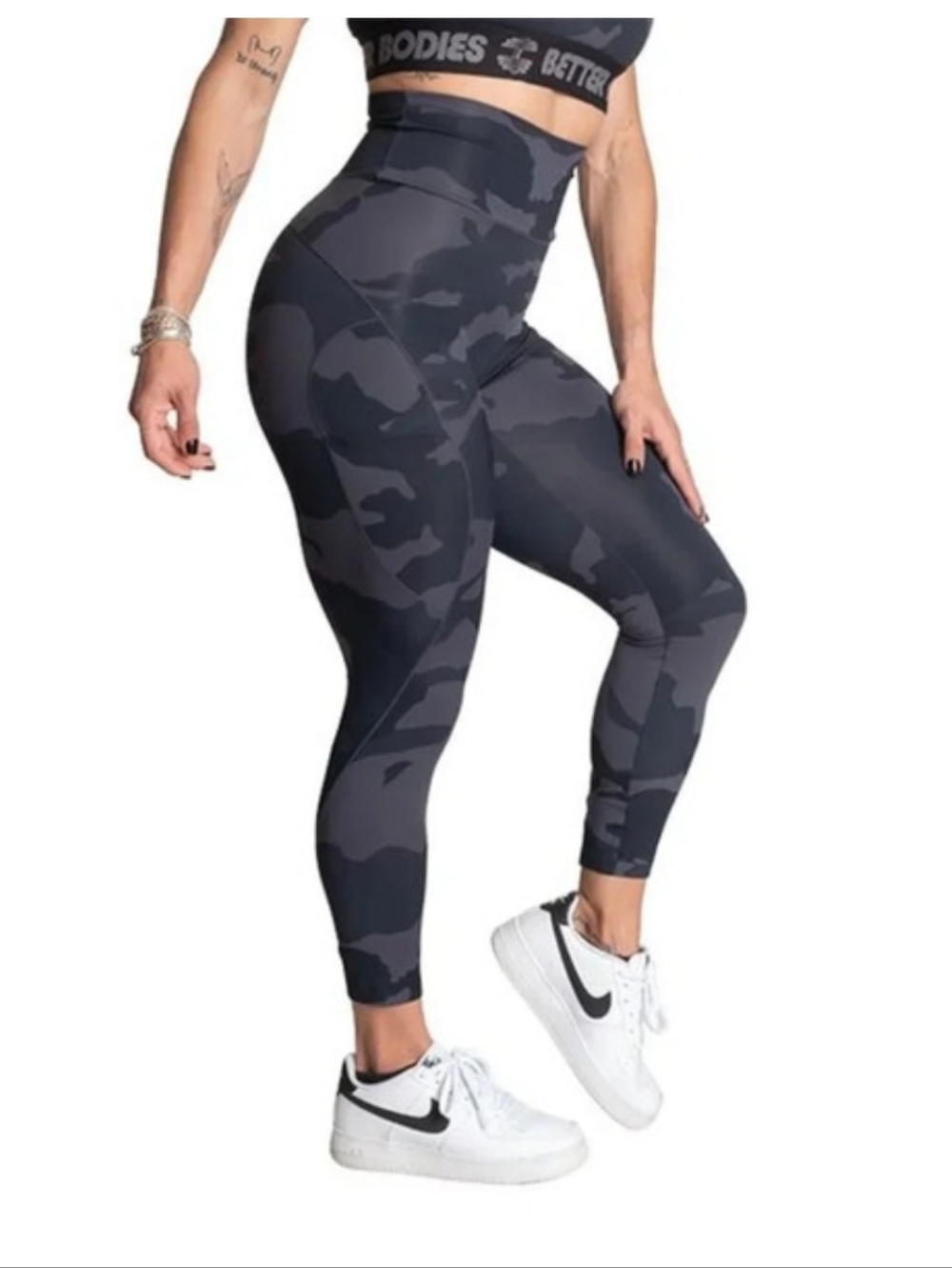 BETTER BODIES Dark Gray Camo High-Waisted Leggings - Picture 16 of 16